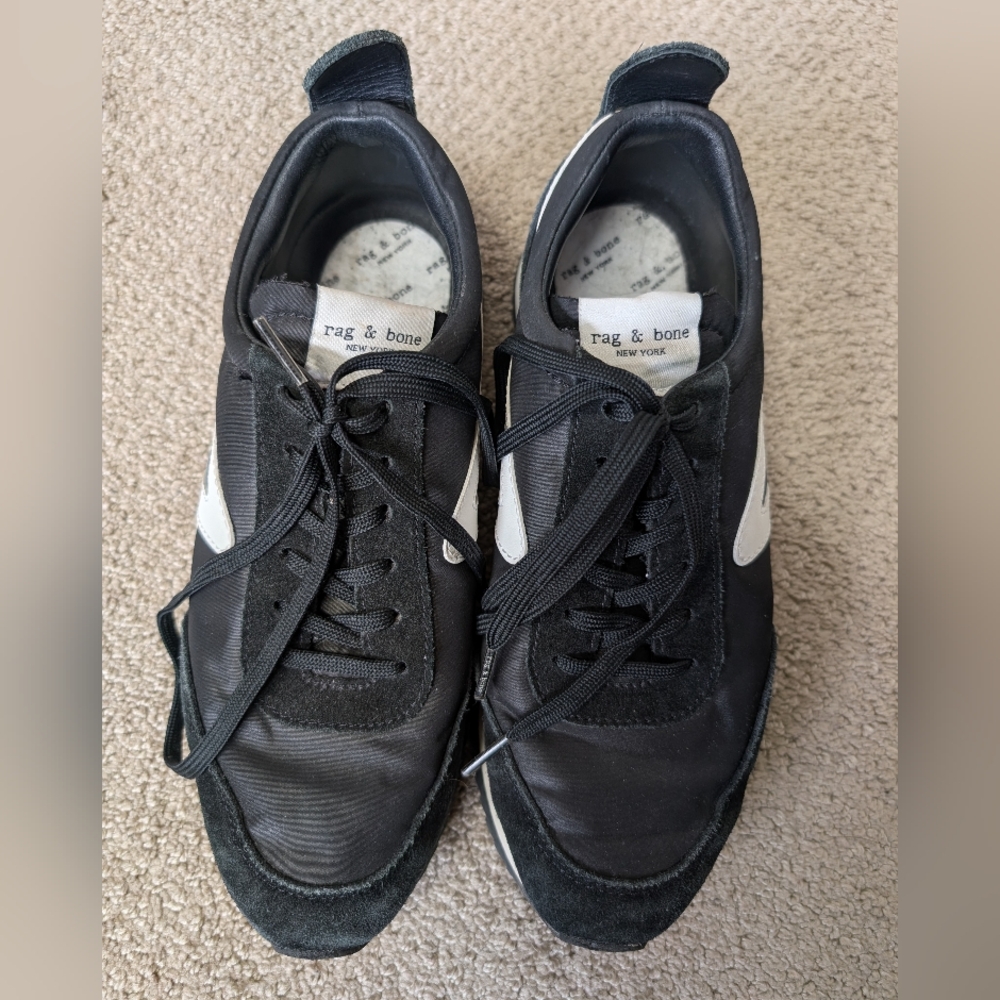 Rag & Bone Retro Runner Low Top Lace Sneakers Black White Womens EU 38.5 US 8.5 - Picture 2 of 8
